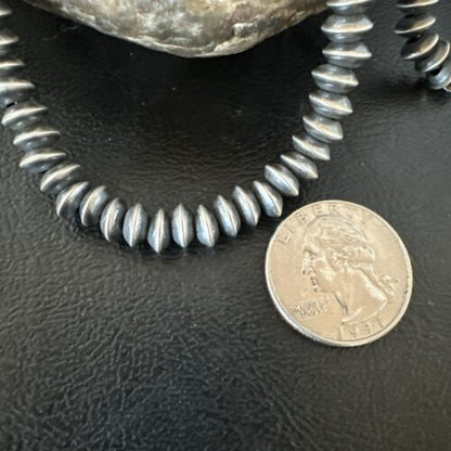 Navajo Pearl Sterling Silver Saucer Bead Necklace | Hand Strung 7mm | 20" | Authentic Native American | 60720