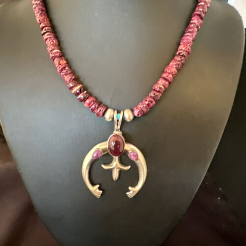 Navajo Purple Spiny Oyster Naja Pendant Necklace | Sterling Silver | 24" | Authentic Native American Handmade | 15537
