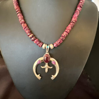 Navajo Purple Spiny Oyster Naja Pendant Necklace | Sterling Silver | 24" | Authentic Native American Handmade | 15537