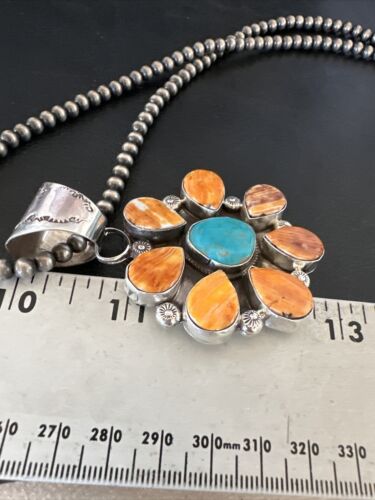 Navajo Blue Turquoise | Spiny Oyster Pendant Necklace | Sterling Silver | Multi-Stone | 16834