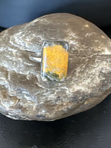 Navajo Yellow Bumble Bee Jasper Ring | Sterling Silver | Sz 10 | Authentic Native American Handmade | 15929