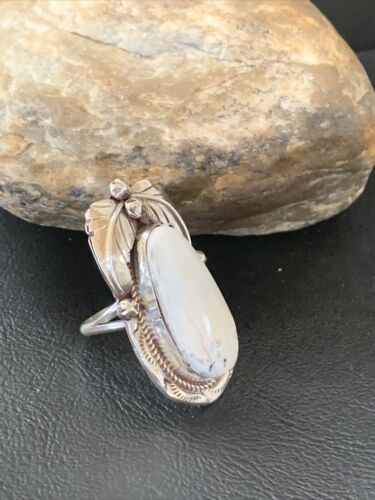 Southwestern Navajo White Buffalo Turquoise Ring | Sterling Silver | Sz 9 | 1964