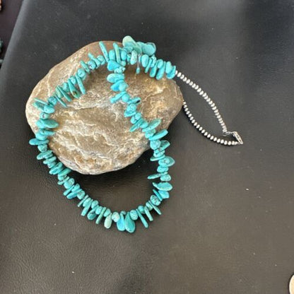 Navajo Blue Nugget Turquoise Bead Necklace | Sterling Silver Pearls | 20" | Authentic Native American Handmade | 16520