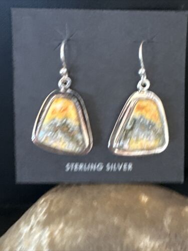 Navajo Bumblebee Jasper Earrings | Sterling Silver | Authentic Native American Handmade | 15830