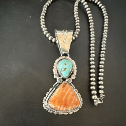 Royston Turquoise Spiny Pendant | Navajo Sterling Silver Necklace | Multi-Stone 16826