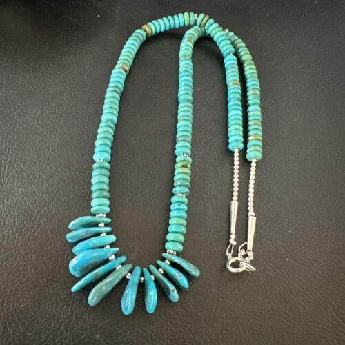 Men's Navajo Blue Turquoise Necklace | Sterling Silver | 22" | Authentic Native American Handmade | 15769