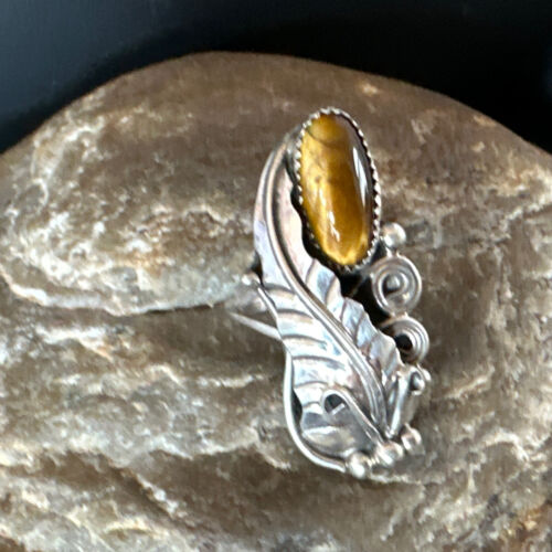 Navajo Coffee Tiger's Eye Ring | Sterling Silver | Sz 7 | Authentic Native American Handmade | 15408