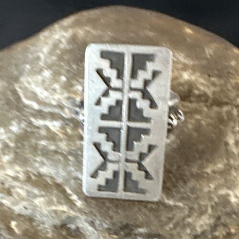 Native American Indian Rug Design Hopi Womens Sterling Silver Ring Size 9 16335