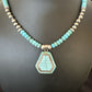 Navajo Turquoise Inlay Pendant Necklace | Sterling Silver | Authentic Native American Handmade | 17077