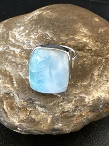 Navajo Blue Larimar Ring | Sterling Silver | Sz 8 | Authentic Native American Handmade | 17585