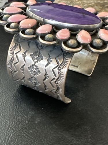 Navajo Sugilite Pink Conch Cuff Bracelet | Sterling Silver | Authentic Native American Handmade | 15853