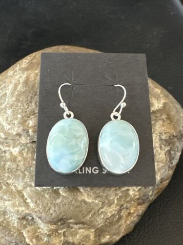 Navajo Blue Larimar Dangle Earrings | Sterling Silver | Authentic Native American Handmade | 17297