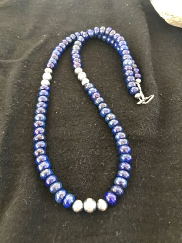 Pueblo Sterling Silver Navajo Lapis Men's Necklace | 22" | Authentic Native American Handmade | 15075