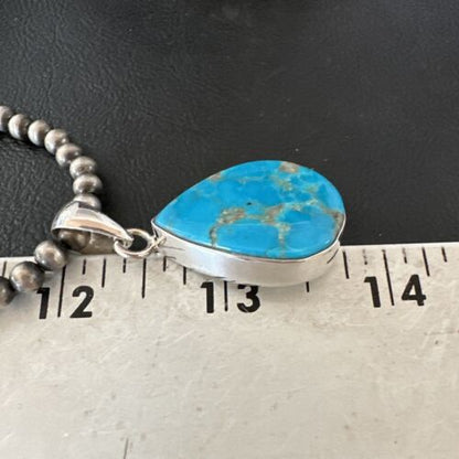 Navajo Blue Kingman Turquoise Pendant Necklace | Sterling Silver | 20" | Authentic Native American Handmade | 17012