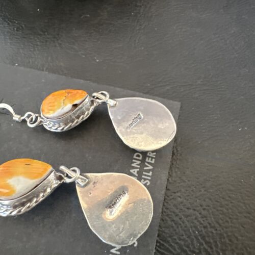 Navajo Orange Spiny Oyster Dangle Earrings | Sterling Silver | 1.5" | Authentic Native American Handmade | 16562