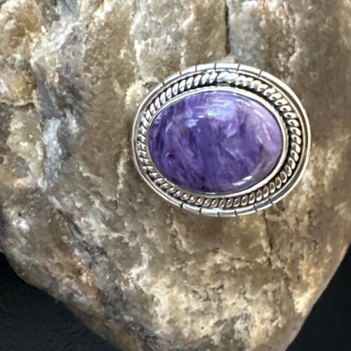 Navajo Purple Charoite Oval Ring | Sterling Silver | Sz 8 | Authentic Native American Handmade | 15541