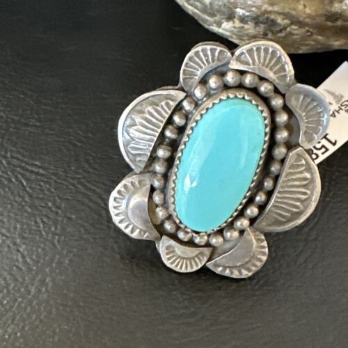 Navajo Blue Kingman Turquoise Ring | Sterling Silver | Sz 7.5 | Authentic Native American Handmade | 15891 - Masha USA