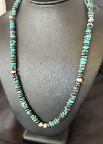 Men's Blue Spiderweb Turquoise Necklace | 8mm | Navajo Sterling Silver | 22" | Authentic Native American Handmade | 11702