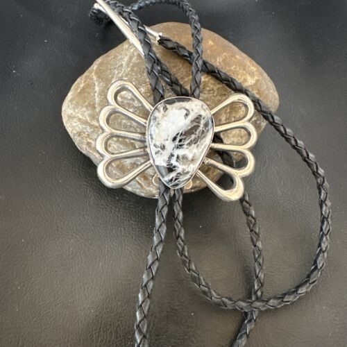 Men's Bolo Tie | White Buffalo Turquoise | Sterling Silver | Navajo | Authentic Native American Handmade | 16798