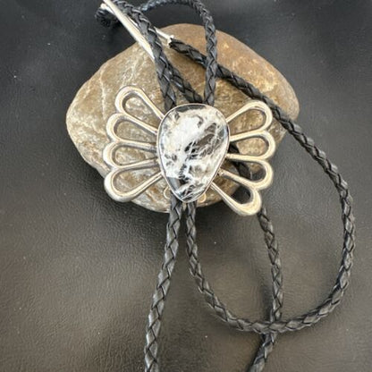 Men's Bolo Tie | White Buffalo Turquoise | Sterling Silver | Navajo | Authentic Native American Handmade | 16798
