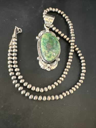 Sonoran Gold Turquoise Pendant Necklace | Navajo Sterling Silver Beads | Authentic Native American Handmade | 14854