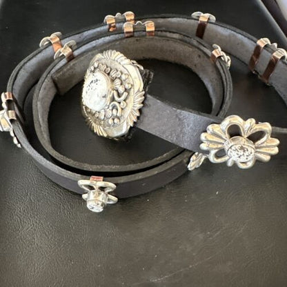 Navajo White Buffalo Turquoise Concho Belt | Sterling Silver | 50" Buckles | Authentic Native American Handmade | 15527