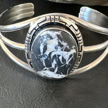 White Buffalo Turquoise Cuff Bracelet | Navajo Sterling Silver | Authentic Native American Handmade | 16250