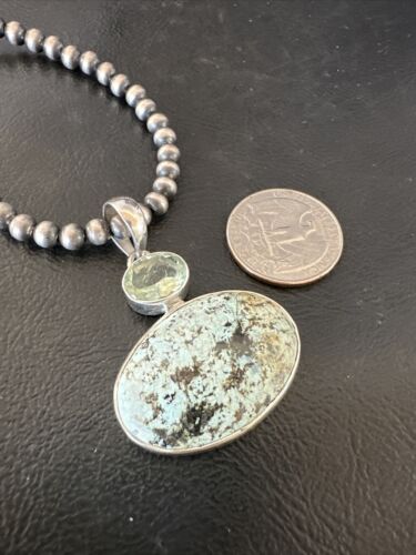 Navajo Dry Creek Turquoise Topaz Pendant Necklace | Sterling Silver | Authentic Native American Handmade | 16437