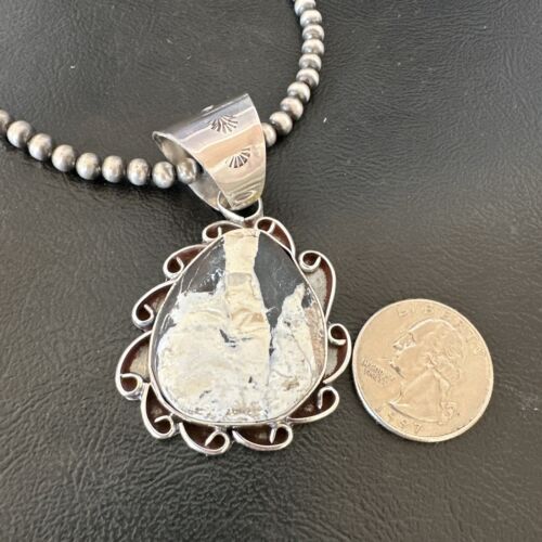 Men's White Buffalo Turquoise Pendant | Navajo Pearl Sterling Silver Necklace 21" | 17036