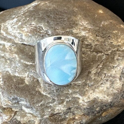 Navajo Blue Larimar Ring | Sterling Silver | Sz 9 | Authentic Native American Handmade | 16600