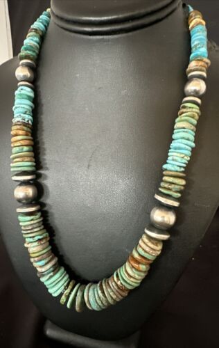 Navajo Blue Green Turquoise Necklace | Sterling Silver | Authentic Native American | 21" | 16958