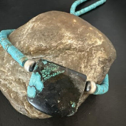 Navajo SpiderWeb Turquoise Heishi Pearls Necklace | Sterling Silver | 20" | 17030