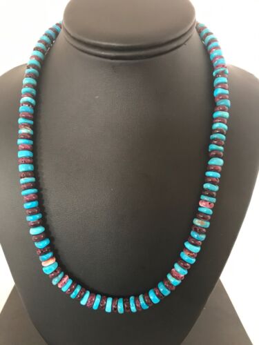 USA Navajo Indian Purple Spiny Oyster Turquoise Bead Sterling Necklace | 20" | 8032 - Masha USA