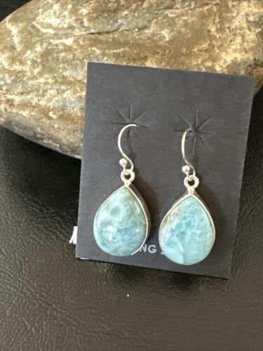Navajo Blue Larimar Dangle Earrings | Sterling Silver | Authentic Native American Handmade | 17291