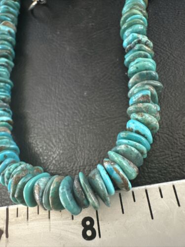 Navajo Blue Turquoise Bead Necklace | Sterling Silver | Graduated |  8mm | Authentic Native American | 19" | 17582