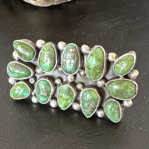 Navajo Green Sonoran Gold Turquoise Cluster Ring |Authentic Native American Sterling Silver | Multi-Stone | Sz 9 | 16028