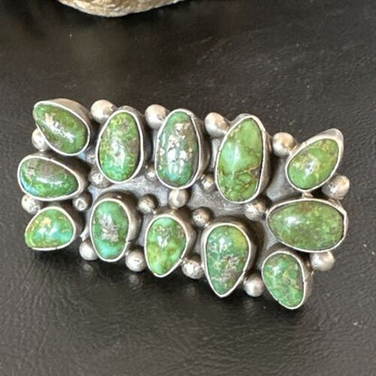Navajo Green Sonoran Gold Turquoise Cluster Ring |Authentic Native American Sterling Silver | Multi-Stone | Sz 9 | 16028