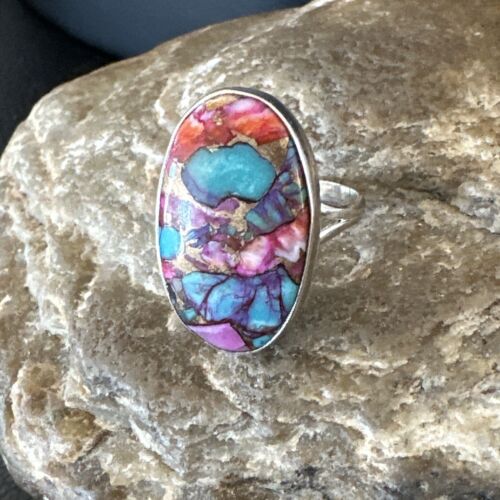 Navajo Turquoise Spiny Oyster Ring | Sterling Silver | Sz 8 | Authentic Native American Handmade | 16610