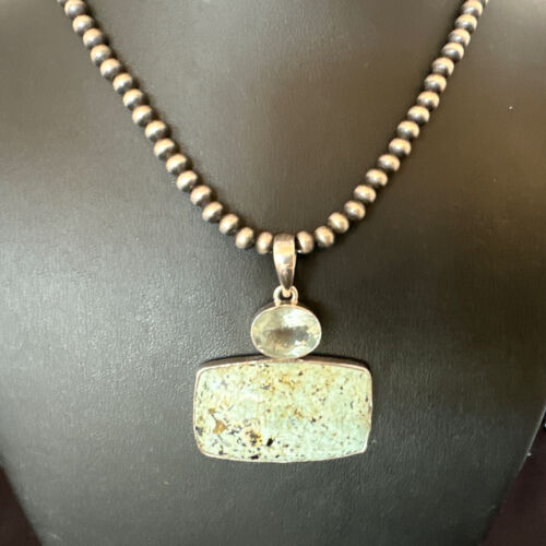 Navajo Dry Creek Turquoise Topaz Pendant Necklace | Sterling Silver | Authentic Native American Handmade | 16311
