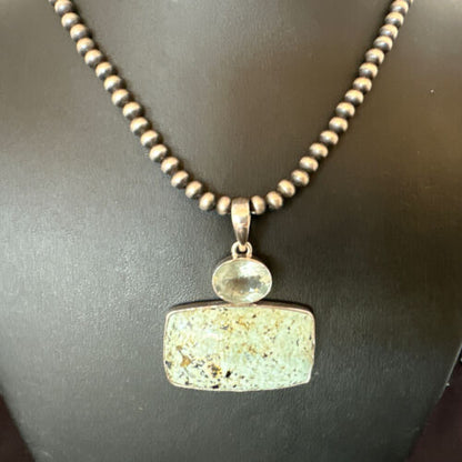 Navajo Dry Creek Turquoise Topaz Pendant Necklace | Sterling Silver | Authentic Native American Handmade | 16311