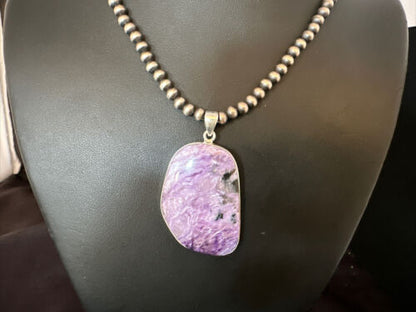 Navajo Pearls Purple Sugilite Pendant Necklace | Sterling Silver Beads | Authentic Native American Handmade | 15511