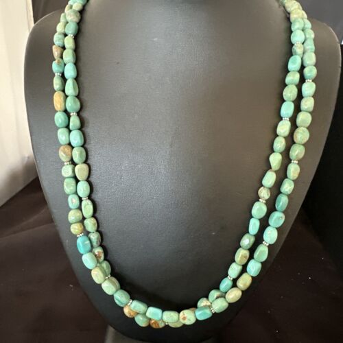 Royston Green Turquoise | Navajo Sterling Silver | Shell Heishi Necklace 32" | 16071