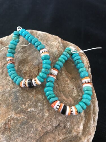 Navajo Sterling Silver Turquoise Spiny Oyster Earrings | Southwestern | 3796