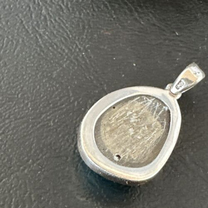 Navajo Blue Bisbee Turquoise Pendant | Sterling Silver | 1" | Authentic Native American Handmade | 17251