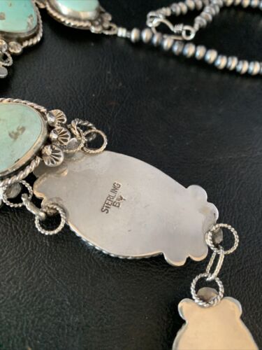 Navajo Blue Turquoise Lariat Necklace Set | Authentic Native American Sterling Silver | 30" | 13834