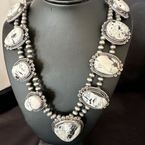 Handmade Navajo White Buffalo Turquoise Choker Necklace | Sterling Silver | 15409