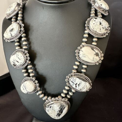 Handmade Navajo White Buffalo Turquoise Choker Necklace | Sterling Silver | 15409