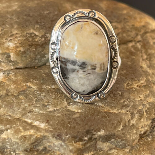 Navajo White Buffalo Turquoise Ring | Sterling Silver | Sz 6 | Authentic Native American Handmade | 10596