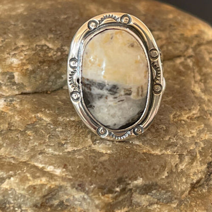 Navajo White Buffalo Turquoise Ring | Sterling Silver | Sz 6 | Authentic Native American Handmade | 10596