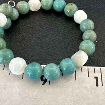 Turquoise Memory Wire Bracelet | Stainless Steel | Mother of Pearl Beads | 7" | 17628